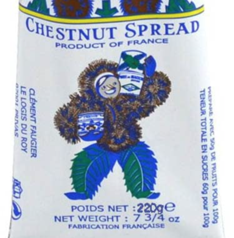 Un bonhomme-noix sur une étiquette d'une chestnut spread